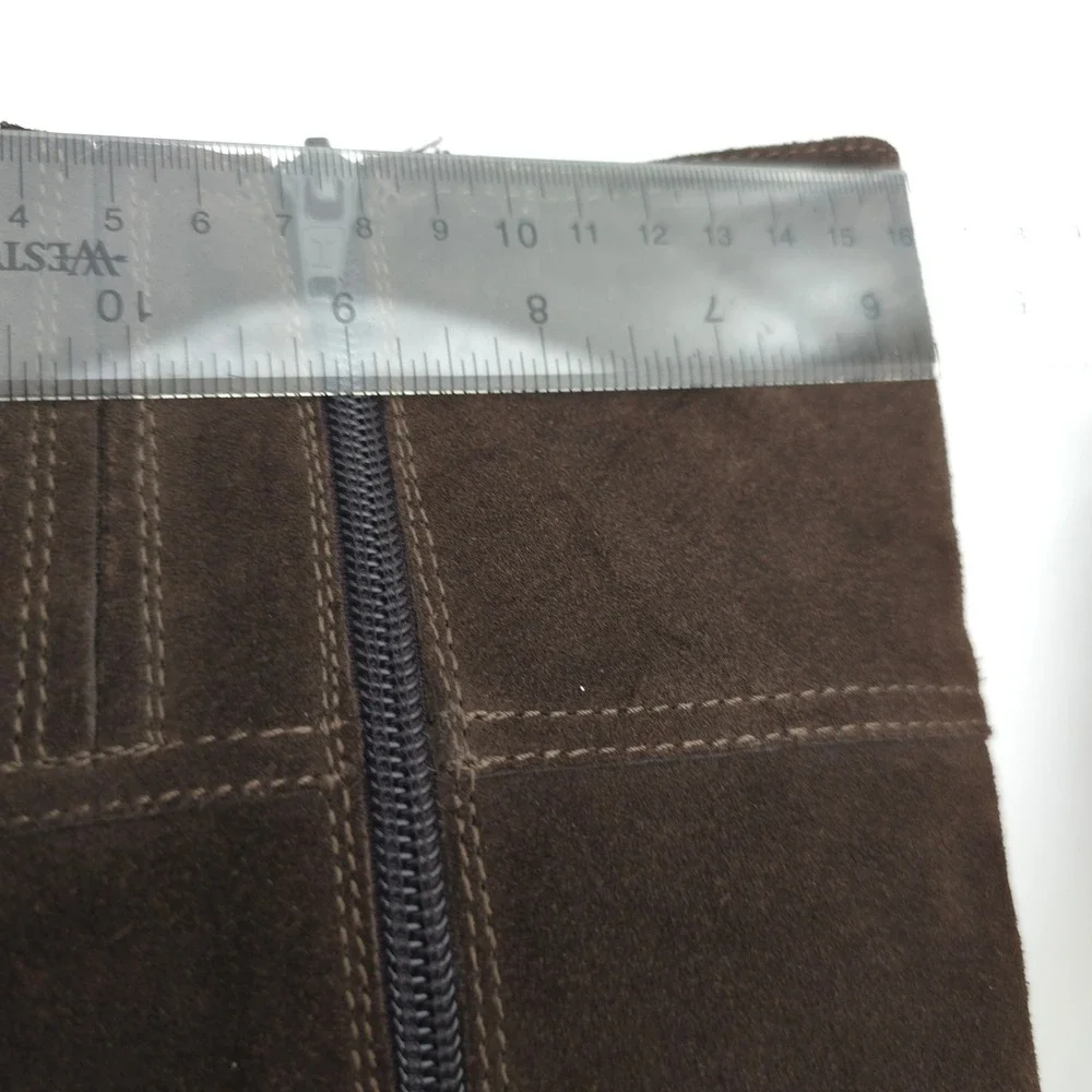 Garnet Hill Brown Suede Wedge Knee High Boots‎ 5.5 Made in Italy Zip Leather